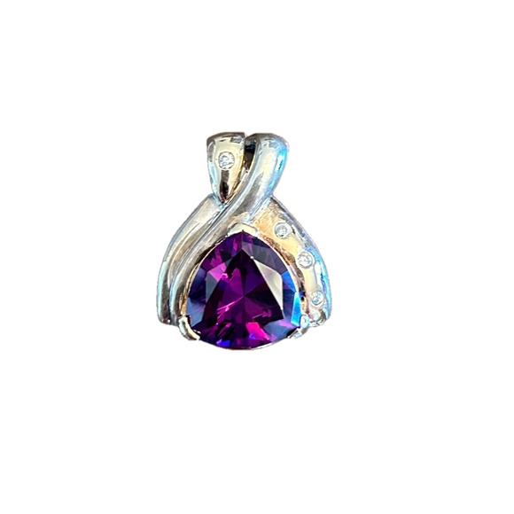 14K Over Sterling Silver Amethyst with CZ Pendant - Picture 1 of 5